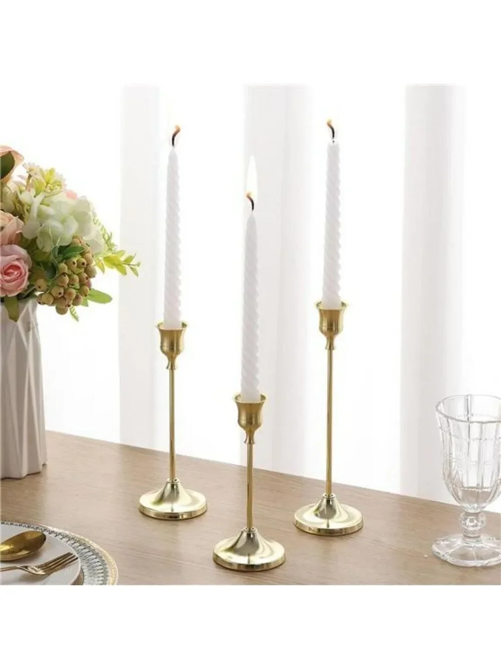 Gold Metal Taper Candle Holders Set of 6 Decorative Pillar Candlestick Centerpie
